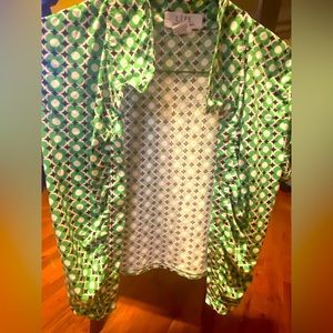 L.I.F.E Printed Short Sleeve Green and White Top